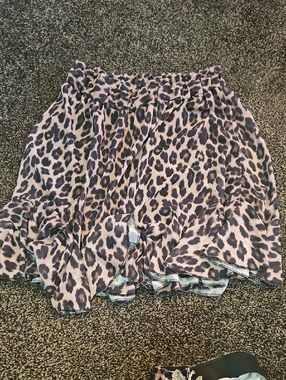 Leopard Print Ruffled Skater Skirt - Pink